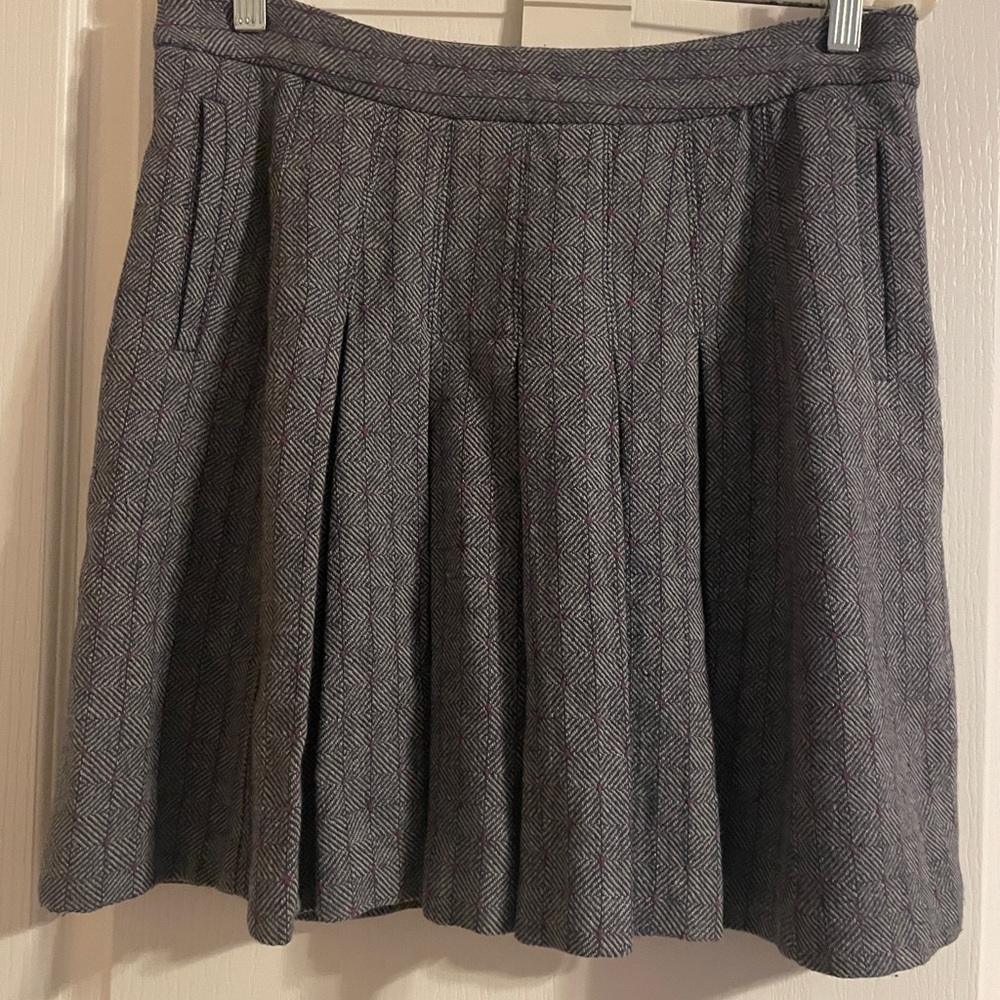 Odille Pleated Mini Skirt Womens 8 Grey Pink Wool Blend Diamond Pattern Skirt